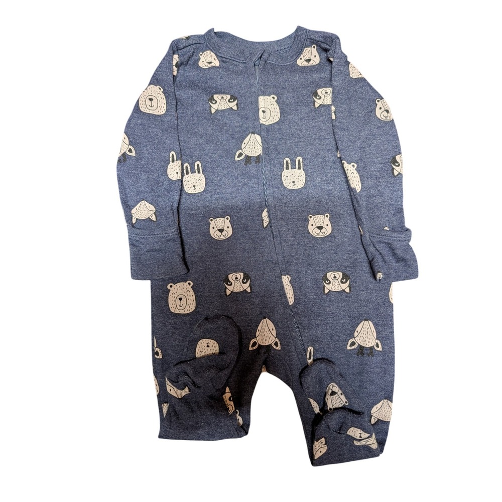 Old Navy Footed Sleeper Baby 3-6M Blue Excellent Woodland Animal 2-Way Zip